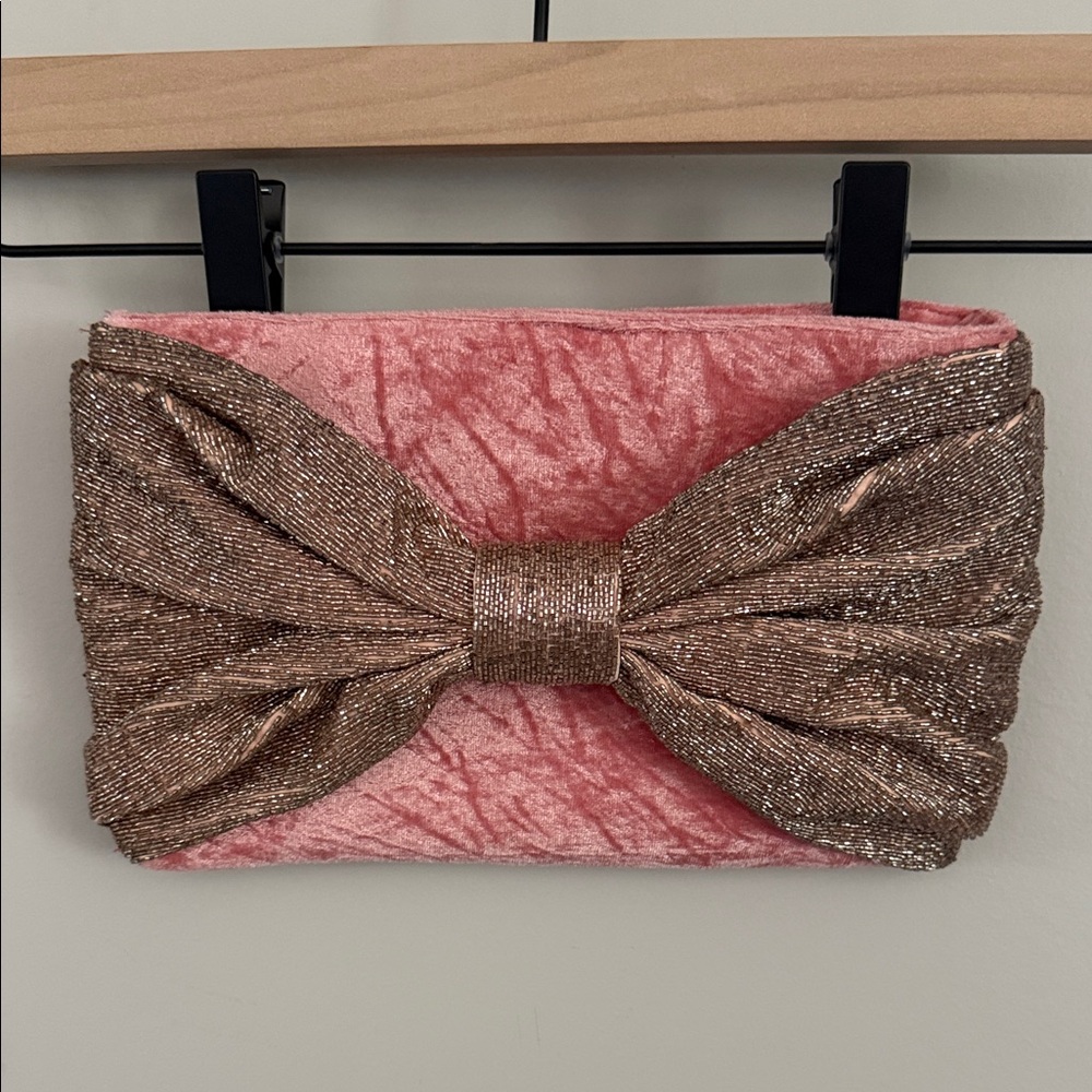 Rachel Parcell Velvet Pink and Metallic Gold Clutch